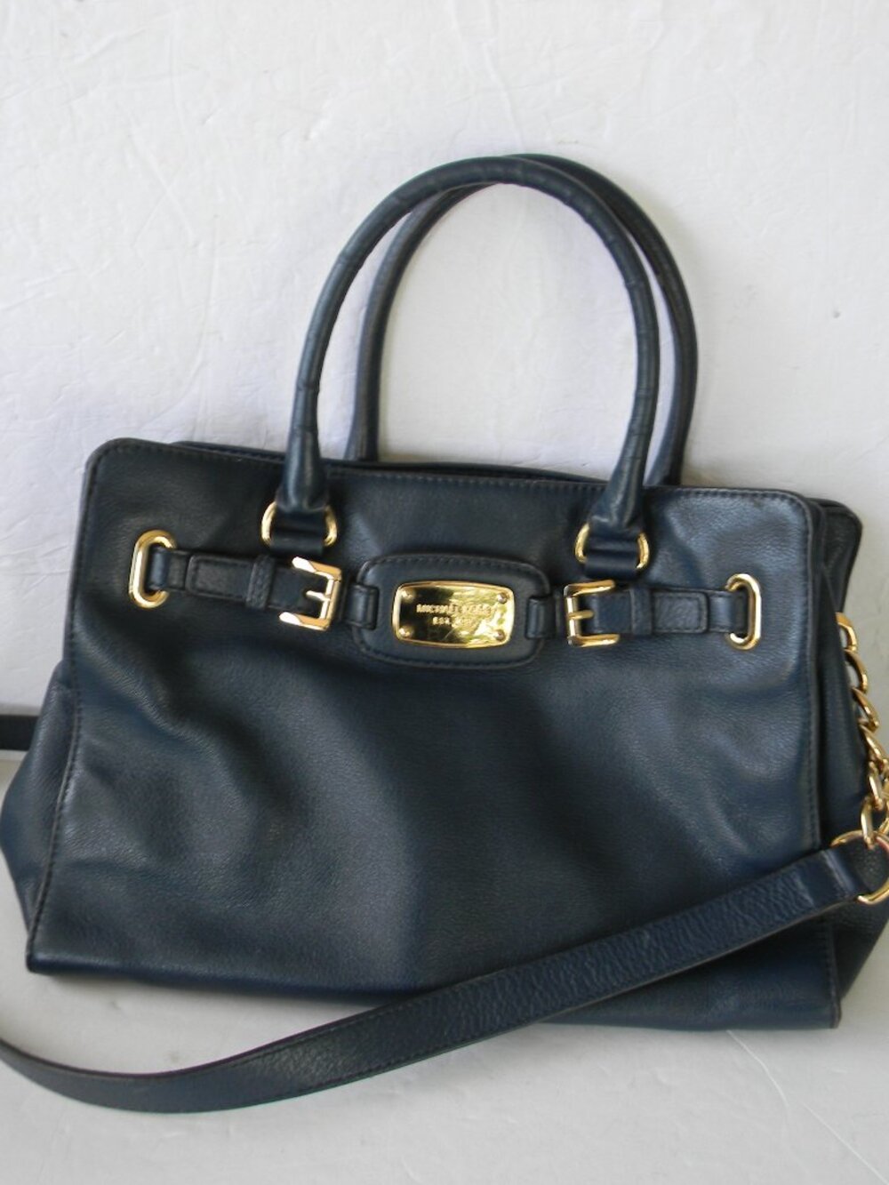 MICHAEL KORS Hamilton LARGE Belted Shoulder Satchel Navy BLUE CLASSIC MINIMALIST